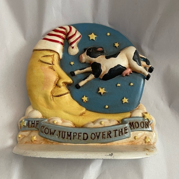 Cast Iron Doorstop The Cow Jumped Over The Moon Midwest Importers Nursery Rhyme - Picture 1 of 6
